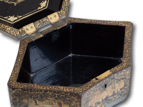 Close up of the compartment in the Chinese Export Lacquer Tea Caddy