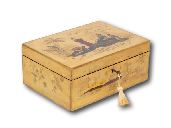 Front overview of the Chinoiserie Japanned Sewing Box