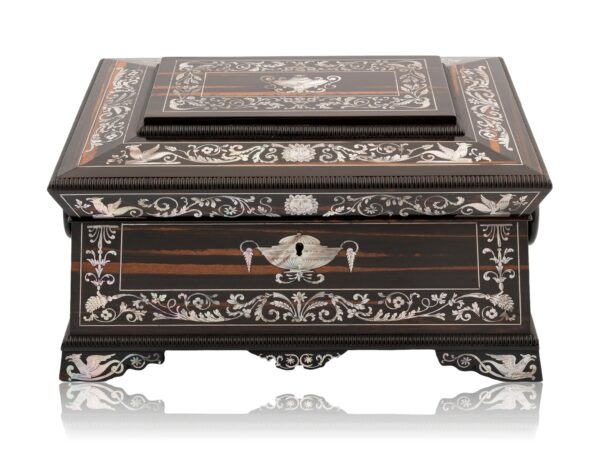 Front overview of the Coromandel and Mother of Pearl Fitted Sewing Box