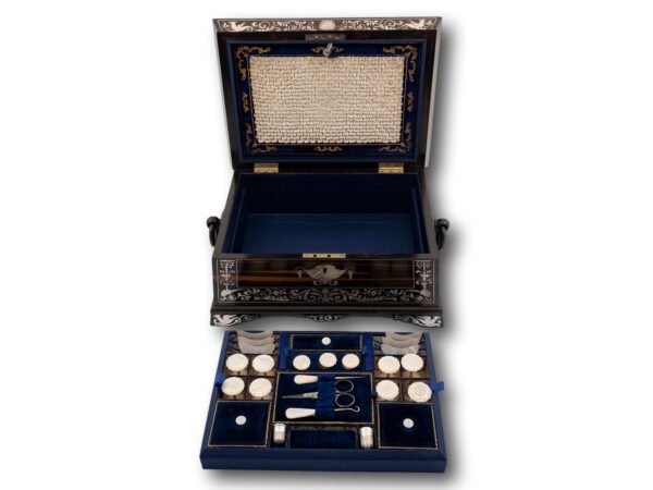 Coromandel and Mother of Pearl Fitted Sewing Box with the fitted tray removed