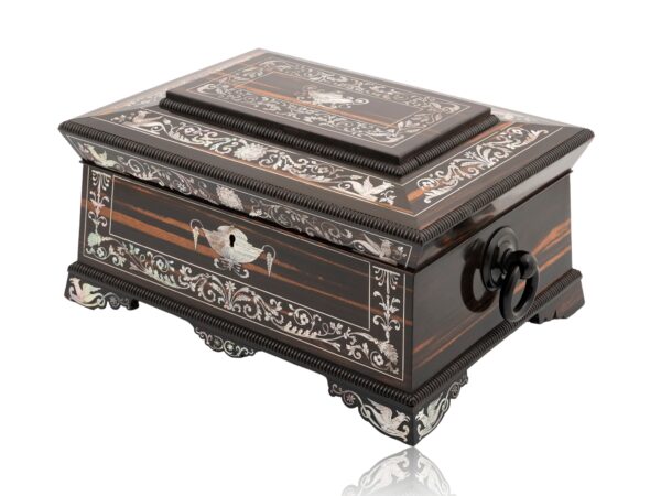 Front overview of the Coromandel and Mother of Pearl Fitted Sewing Box