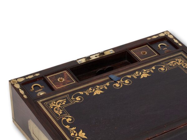 Close up of the top of the Rosewood Writing Box David Edwards