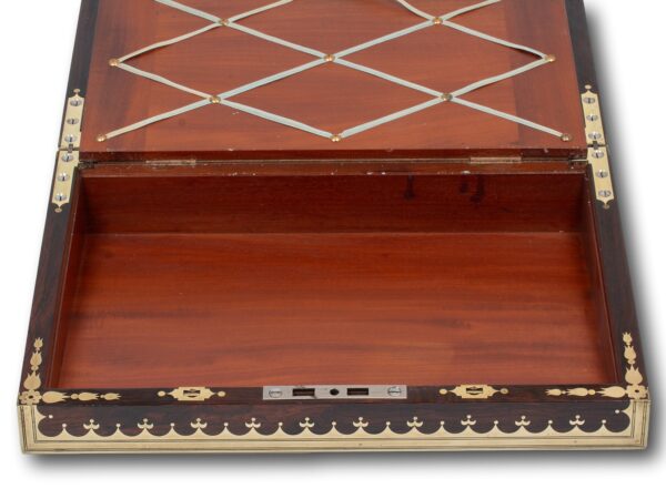 View of the bottom storage inside the Rosewood Writing Box David Edwards