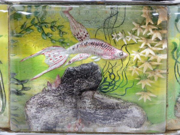 Close up of the aquarium scenes on the Dunhill Half-Giant Aquarium Table Lighter