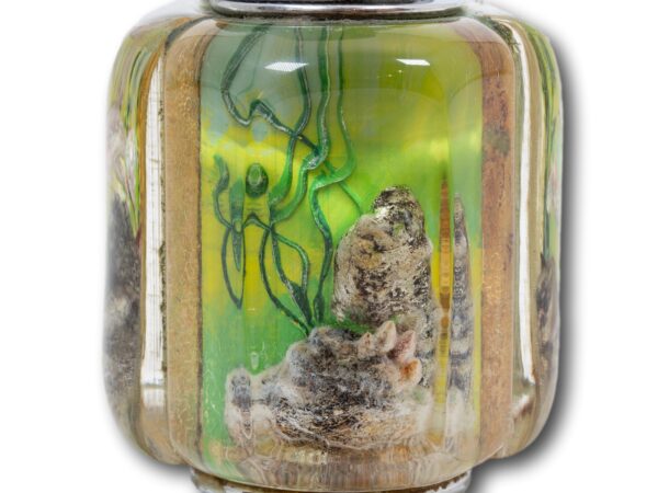 Close up of the aquarium scenes on the Dunhill Half-Giant Aquarium Table Lighter