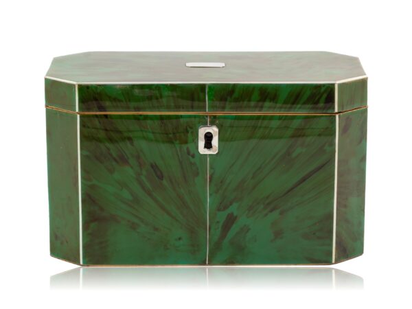 Front overview of the Green Tortoiseshell Tea Caddy