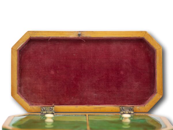inside the lid of the Green Tortoiseshell Tea Caddy