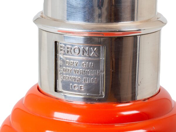 Close up of the Bronx recipe on The Master Incolor Red Cocktail Shaker