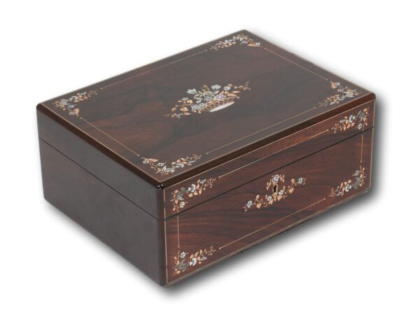 Front overview of the Rosewood Inlaid Sewing Box