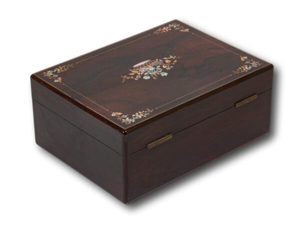 Rear overview of the Rosewood Inlaid Sewing Box