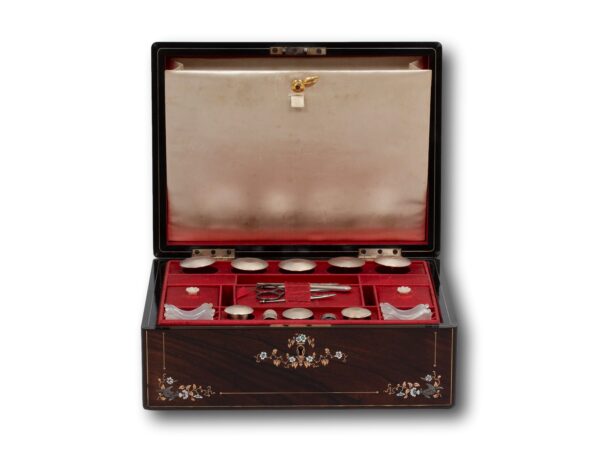 Rosewood Inlaid Sewing Box with the lid up