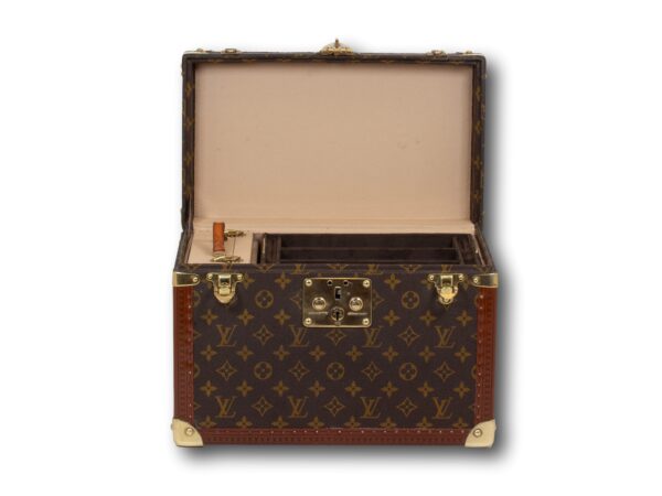 Front overview of the Vintage Louis Vuitton Jewellery Case with the lid up