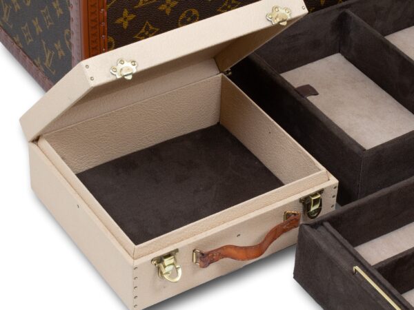 Close up of the interior case from the Vintage Louis Vuitton Jewellery Case