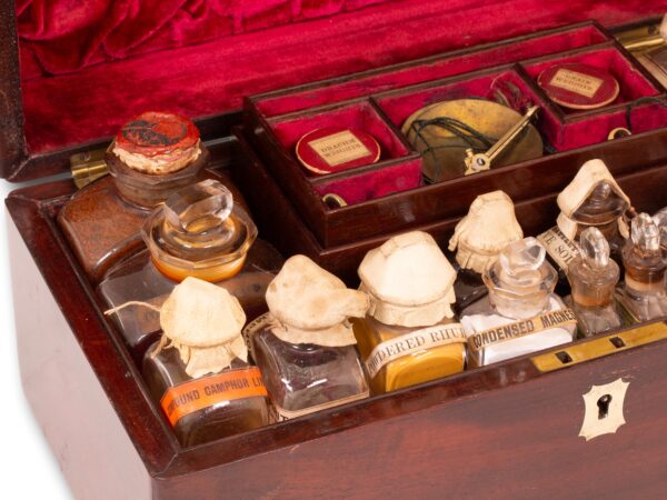 Close up of the contents inside the Mahogany Apothecary Box