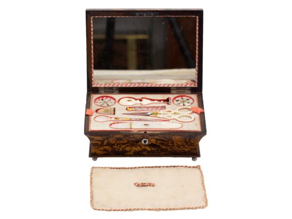 Palais Royal Mulberry Sewing Box with the lid up and cushion removed