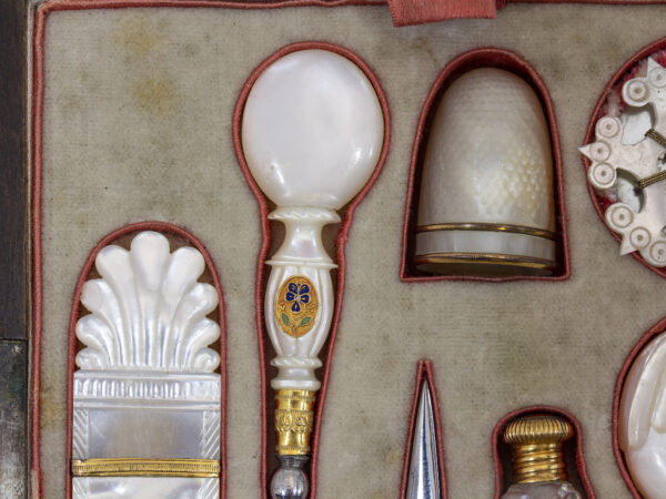 Close up of the tool tray in the Palais Royal Mulberry Sewing Box