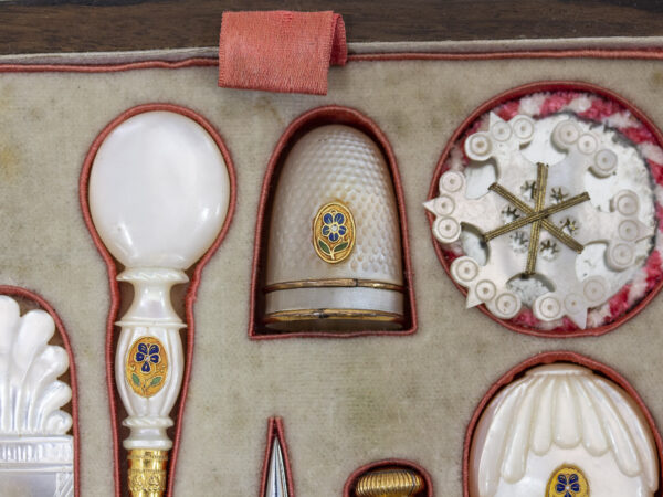 Close up of the tool tray in the Palais Royal Mulberry Sewing Box