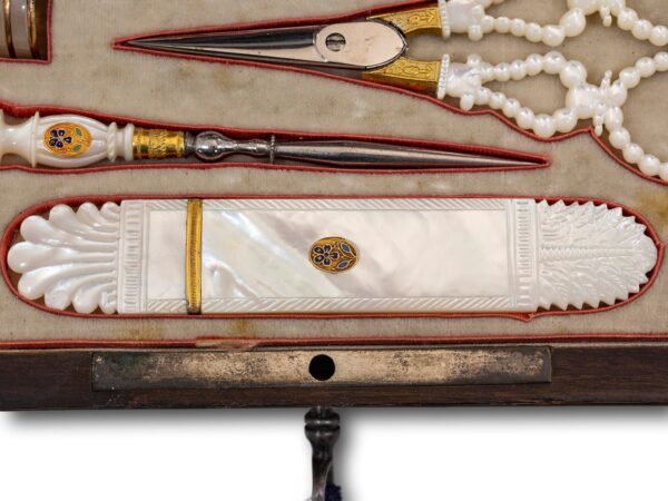 Close up of the tool tray in the Palais Royal Mulberry Sewing Box