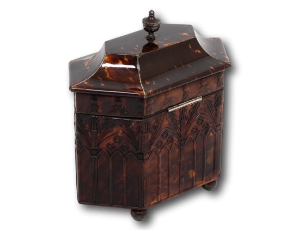 Rear overview of the Pressed Tortoiseshell Gothic Tea Caddy