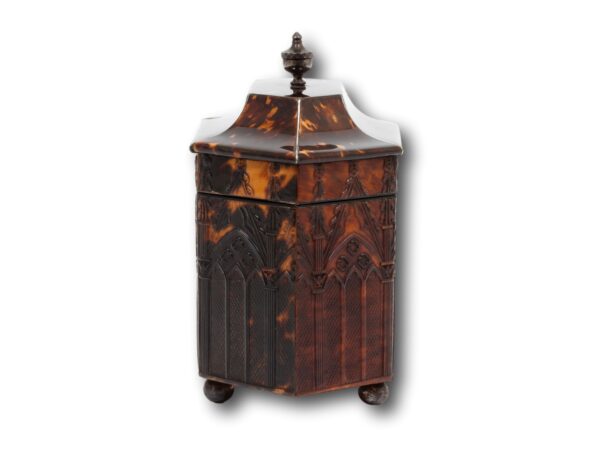 Side of the Pressed Tortoiseshell Gothic Tea Caddy