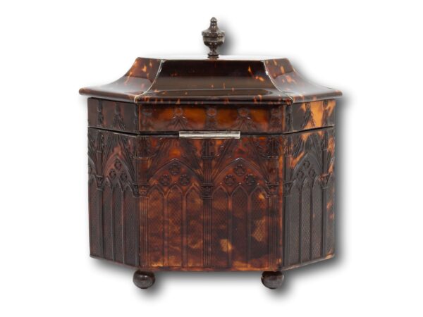 Rear of the Pressed Tortoiseshell Gothic Tea Caddy