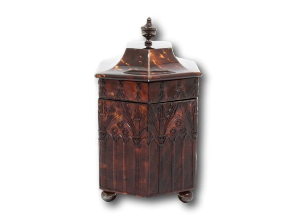 Side of the Pressed Tortoiseshell Gothic Tea Caddy