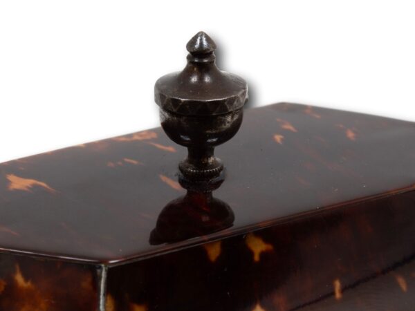 Close up of the finial on the Pressed Tortoiseshell Gothic Tea Caddy