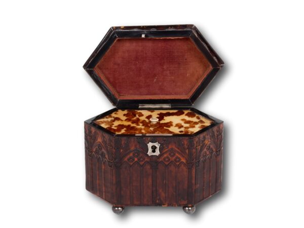 Pressed Tortoiseshell Gothic Tea Caddy with the lid up