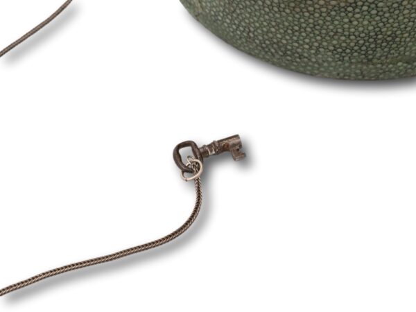 Close up of the key from the Shagreen and Silver Tea Spoon Box