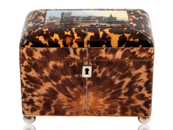 Front overview of the Tortoiseshell London Houses of Parliament Tea Caddy