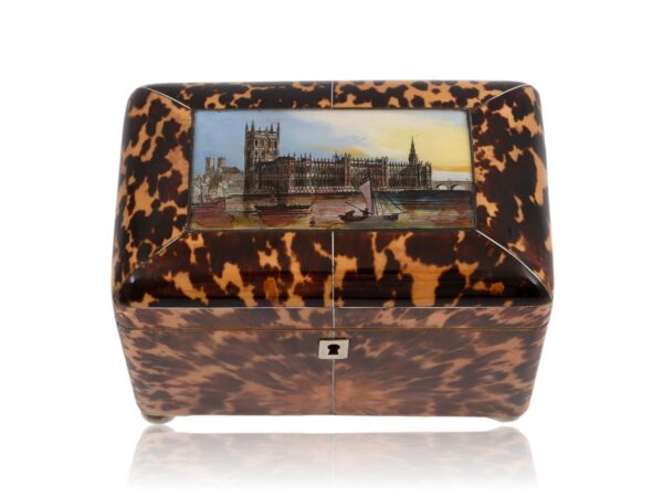 Top of the Tortoiseshell London Houses of Parliament Tea Caddy