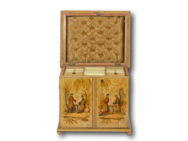 Chinoiserie Japanned Sewing Cabinet with the lid up