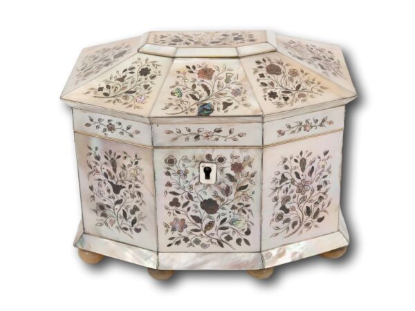 Front overview of the Mother of Pearl Hexagonal Tea Caddy