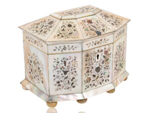 Front overview of the Mother of Pearl Hexagonal Tea Caddy