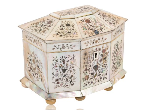 Front overview of the Mother of Pearl Hexagonal Tea Caddy