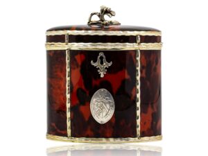 Front of the Silver Gilt Oval Red Tortoiseshell Tea Caddy