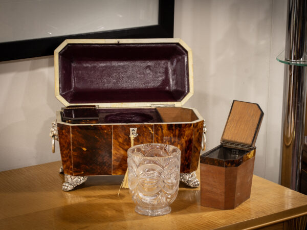 Blonde Tortoiseshell Tea Chest in a decorative setting