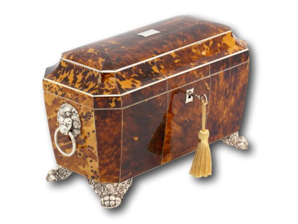 Front overview of the Blonde Tortoiseshell Tea Chest with the key fitted