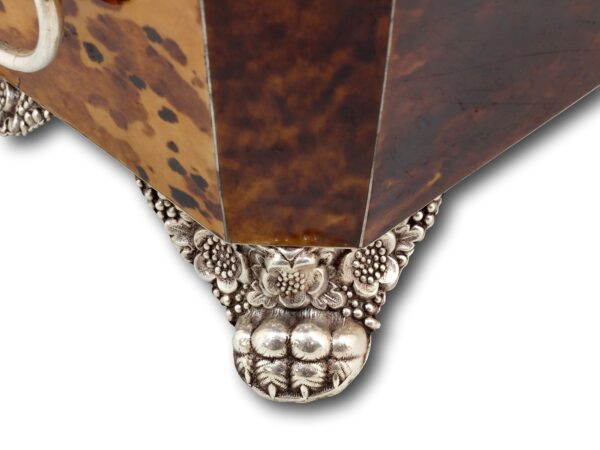 Close up of the lion mask feet on the Blonde Tortoiseshell Tea Chest