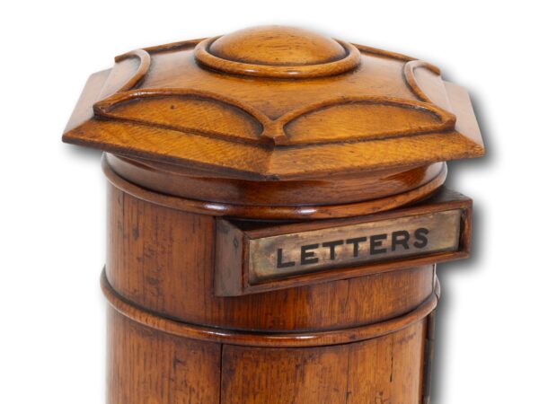 Close up of the letter hatch in the Country House Oak Letter Box Asprey