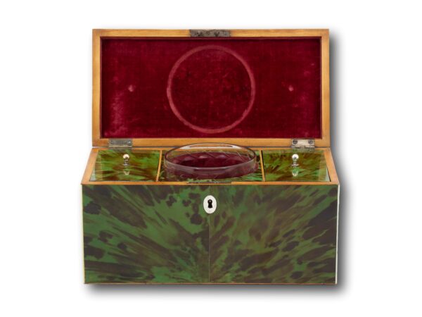 Front of the Green Tortoiseshell Tea Caddy with the lid up