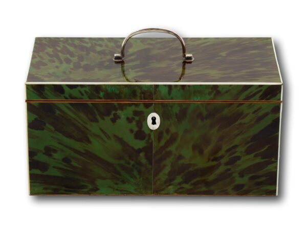 Front overview of the Green Tortoiseshell Tea Caddy