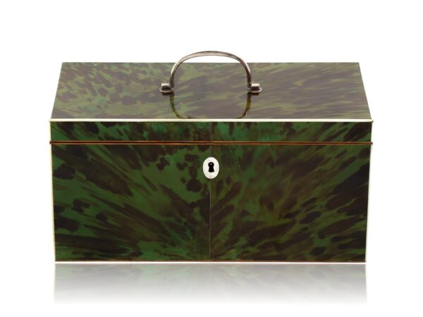 Front overview of the Green Tortoiseshell Tea Caddy