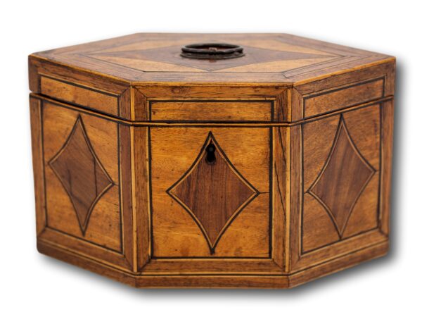 Front overview of the Hexagonal Satinwood Tea Caddy