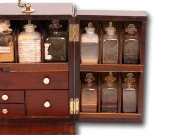 Close up of the right hand side of the Mahogany Apothecary Cabinet with Poison Compartment