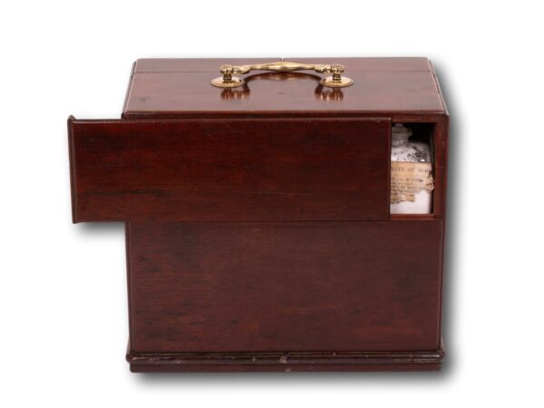 Overview of the poison compartment in the rear of the Mahogany Apothecary Cabinet with Poison Compartment