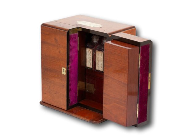 Front overview of the Mahogany Double Opening Apothecary Box with one door open