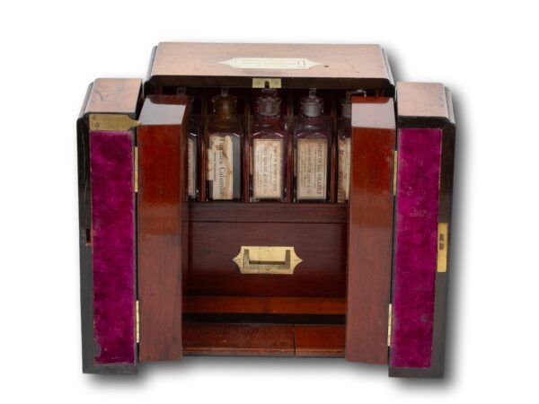 Overview of the Mahogany Double Opening Apothecary Box With the first doors open