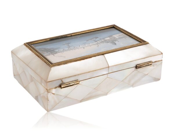 Rear overview of the Mother of Pearl Sewing Box Balthasar Wigand