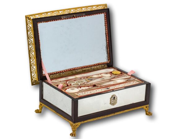 Front overview of the French Palais Royal Musical Writing Box with the lid up